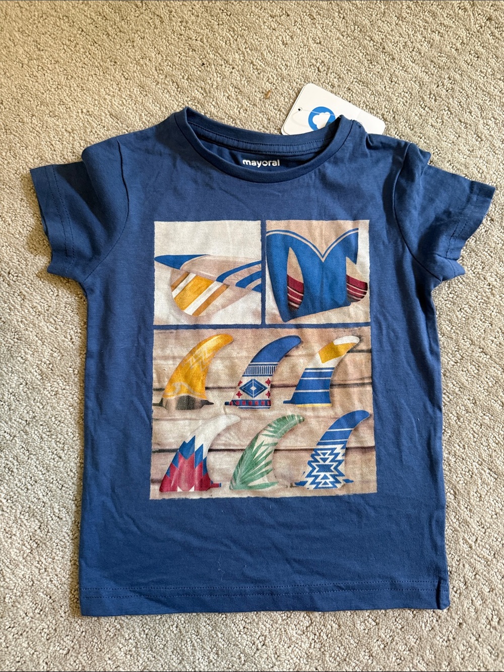 Mayoral Navy Short-Sleeve Tee with Surf Fin Print